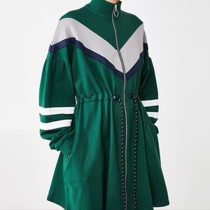 Lazy Oaf Green Colorblock Drawstring Jacket Dress